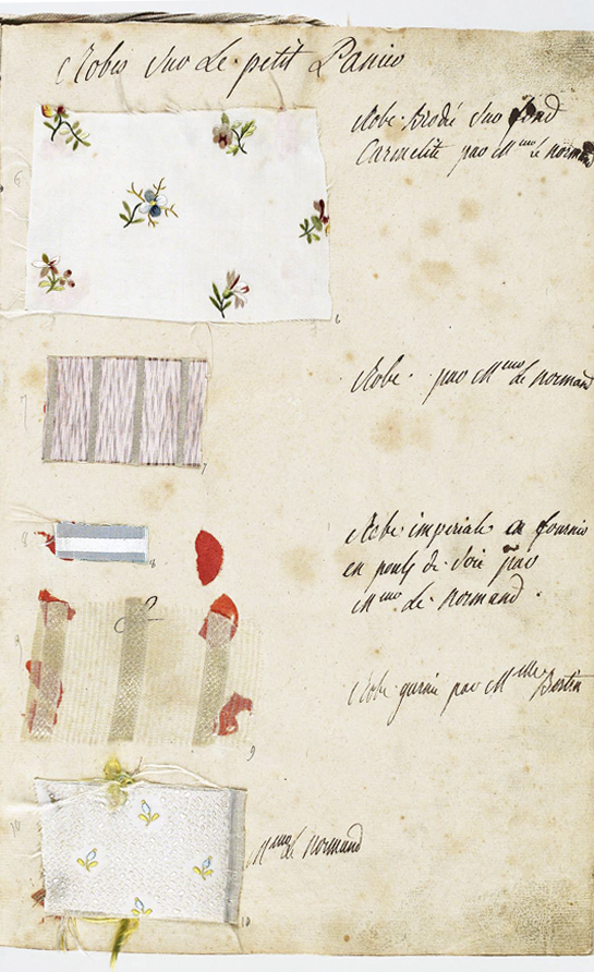 A page from Marie Antoinette’s wardrobe book from 1782